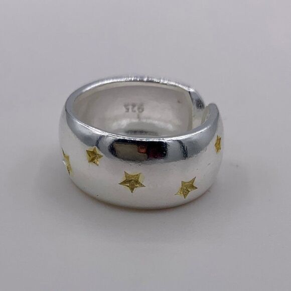 Ring, new, no tags, solid 925 sterling silver, tiny golden star motif - Picture 4 of 16